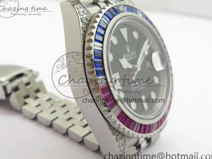 Jubilee Bezel Best II Blue Diamonds GMF Red SA3285 CHS Steel 904L Black On Dial V3 GMT-Master Bracelet Edition 0401